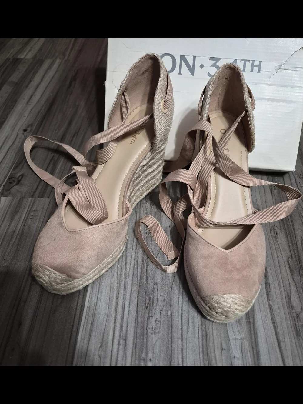 Wedge Espadrille Lace-Up Pumps in Blush Pink